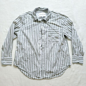 Lola River Womens M White Green Striped Button Down Shirt Cotton/Tencel Top
